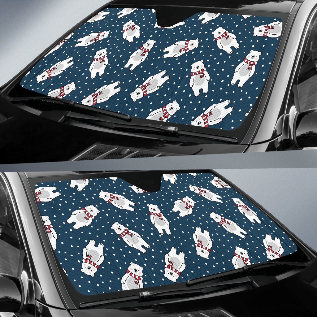 Snow Polar Bear Christmas Pattern Print Car Sun Shade-grizzshop