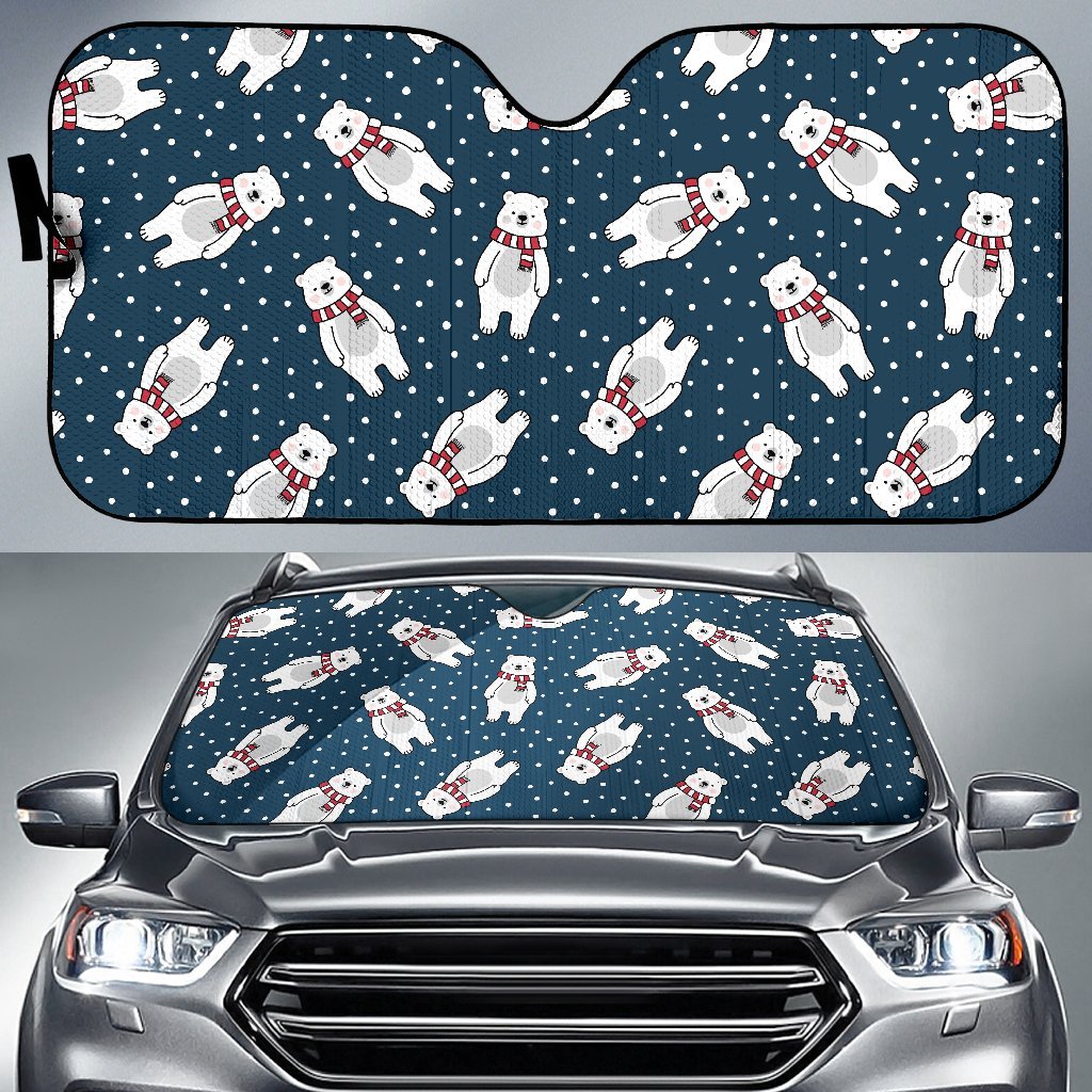 Snow Polar Bear Christmas Pattern Print Car Sun Shade-grizzshop