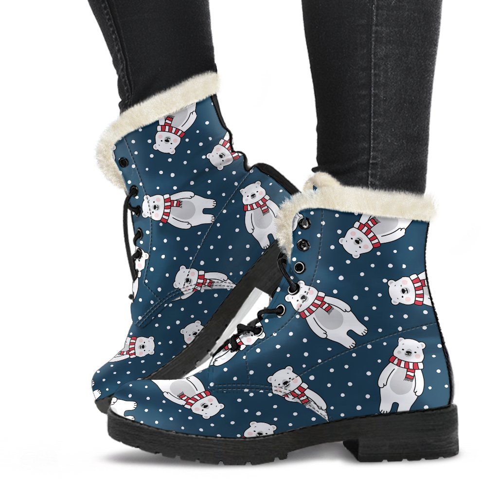 Snow Polar Bear Christmas Pattern Print Comfy Winter Boots-grizzshop