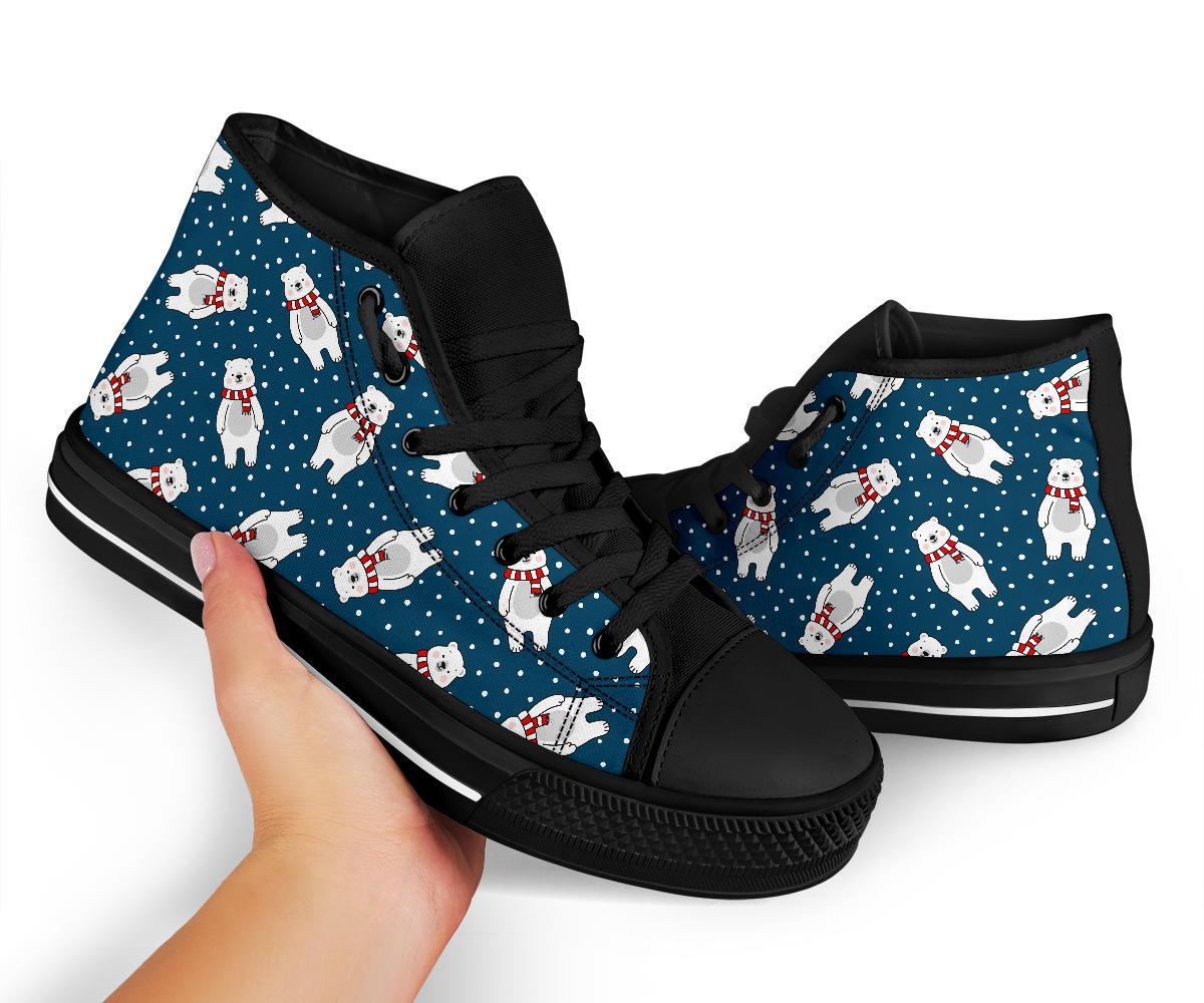 Snow Polar Bear Christmas Pattern Print Men Women's High Top Shoes-grizzshop