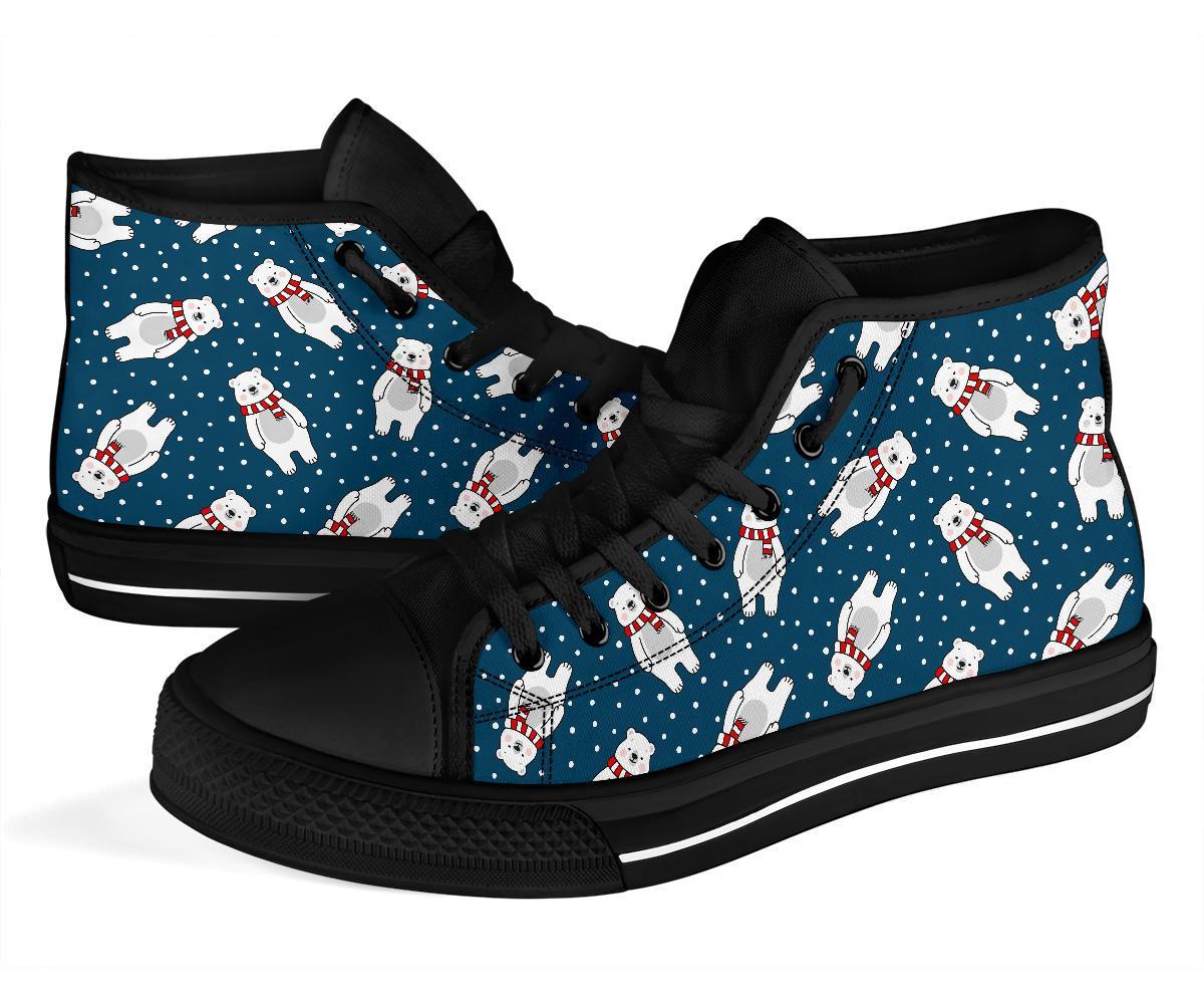 Snow Polar Bear Christmas Pattern Print Men Women's High Top Shoes-grizzshop
