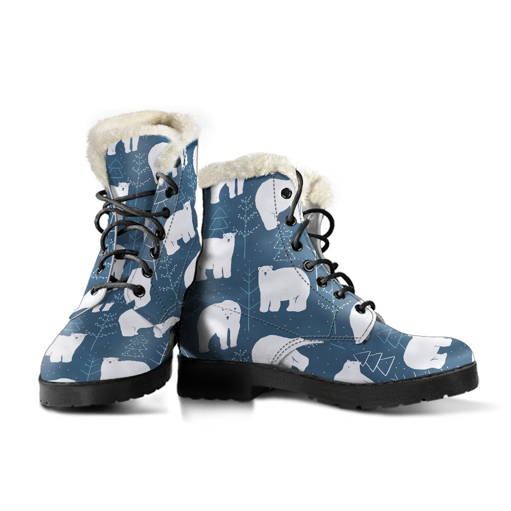 Snow Polar Bear Christmas Tree Pattern Print Comfy Winter Boots-grizzshop
