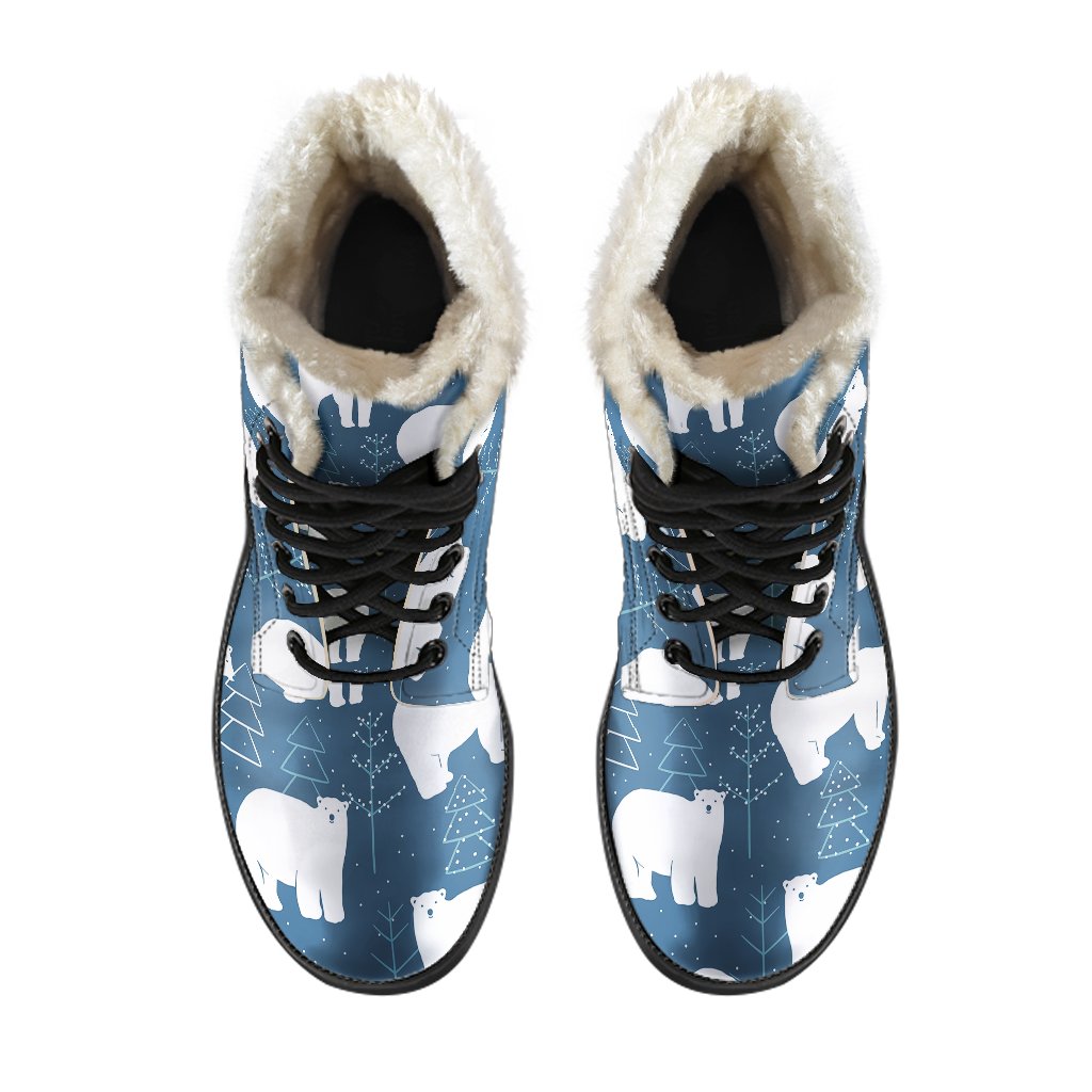 Snow Polar Bear Christmas Tree Pattern Print Comfy Winter Boots-grizzshop