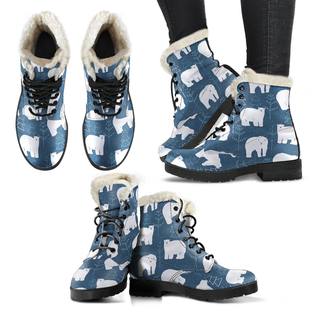 Snow Polar Bear Christmas Tree Pattern Print Comfy Winter Boots-grizzshop