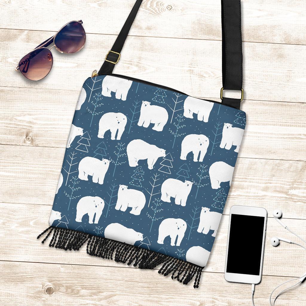 Snow Polar Bear Christmas Tree Pattern Print Crossbody Bags-grizzshop