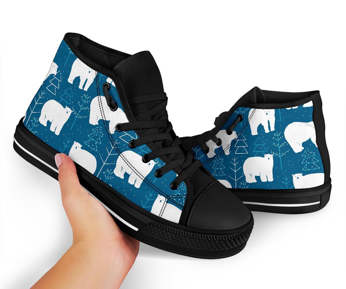 Snow Polar Bear Christmas Tree Pattern Print Men Women's High Top Shoes-grizzshop