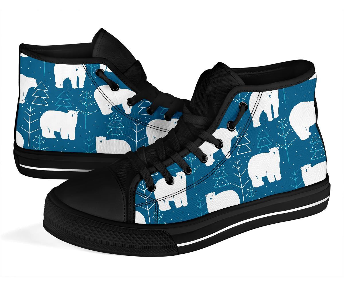 Snow Polar Bear Christmas Tree Pattern Print Men Women's High Top Shoes-grizzshop