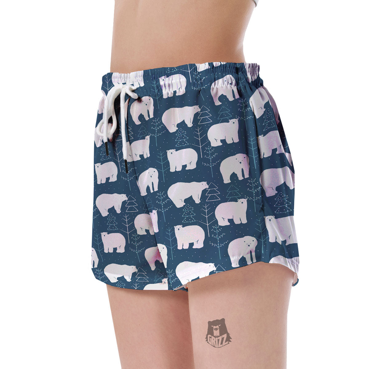 Snow Polar Bear Christmas Tree Pattern Print Women's Shorts-grizzshop