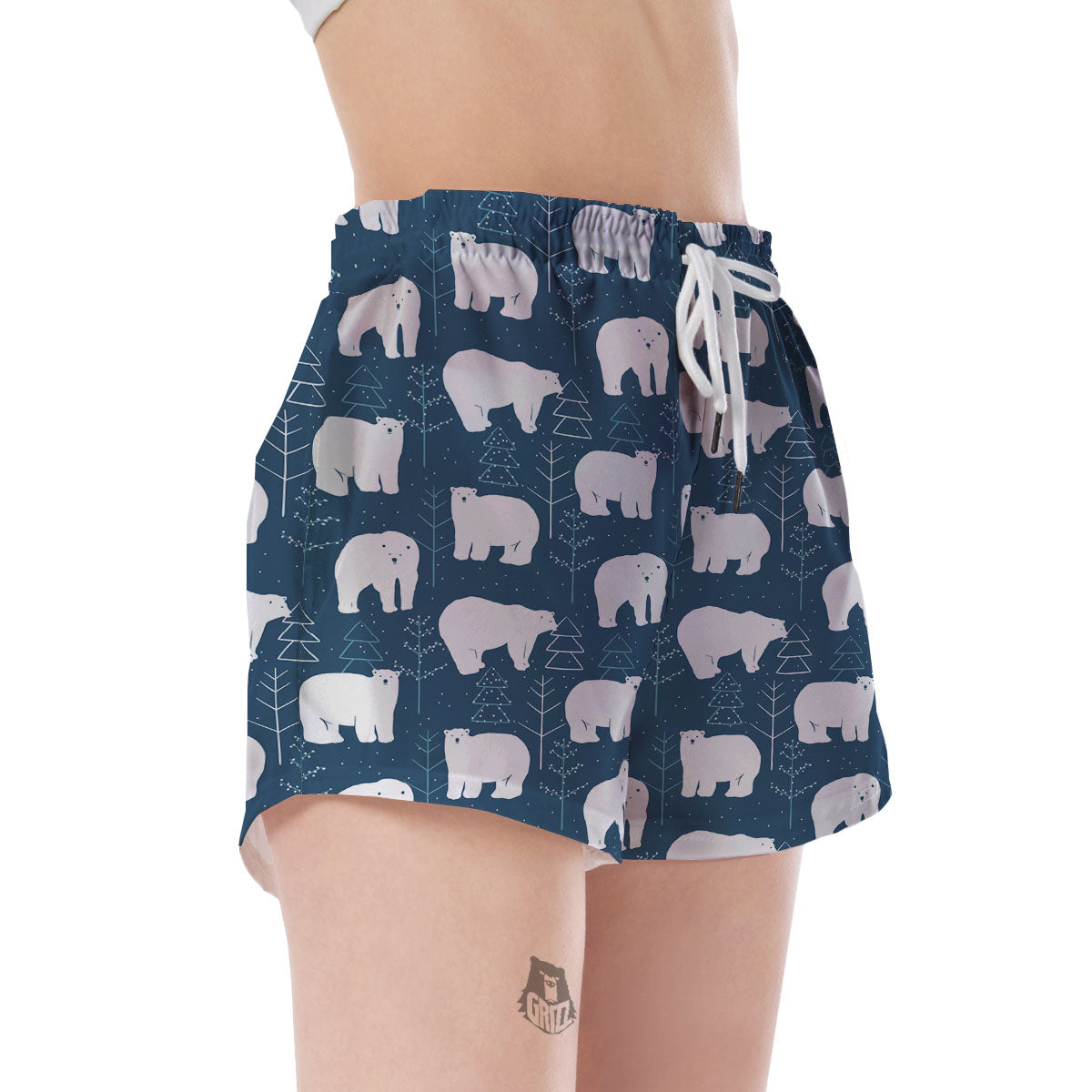 Snow Polar Bear Christmas Tree Pattern Print Women's Shorts-grizzshop