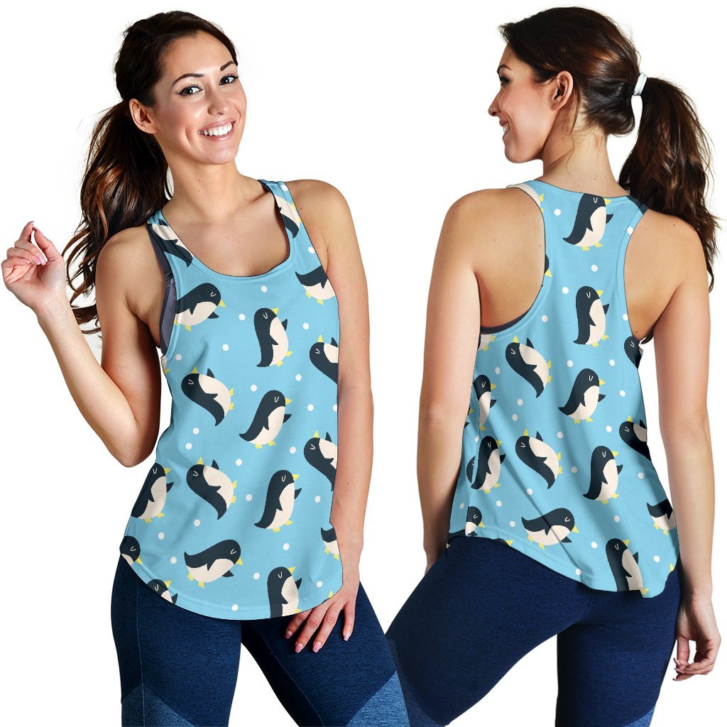 Snow Polka Dot Penguin Pattern Print Women's Racerback Tank Tops-grizzshop