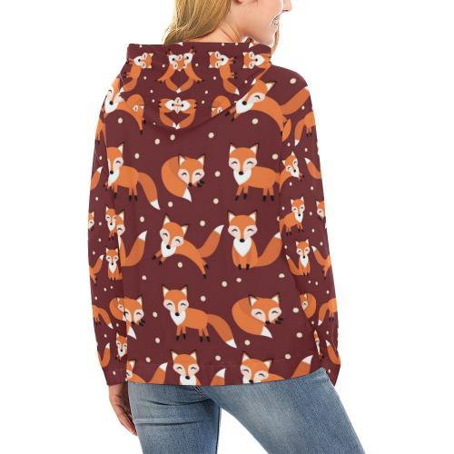 Snow Fox Pattern Print Women Pullover Hoodie-grizzshop
