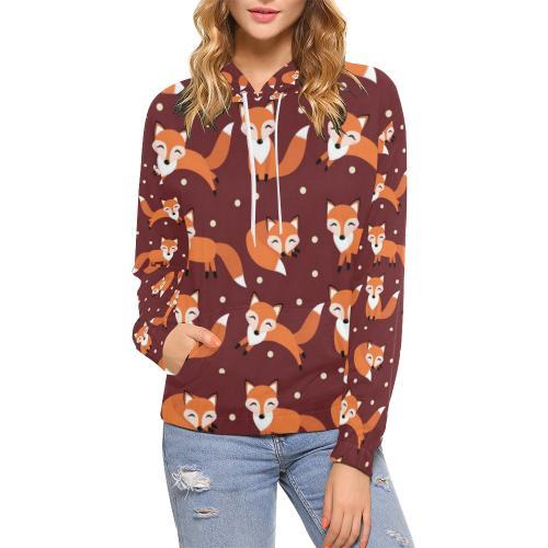 Snow Fox Pattern Print Women Pullover Hoodie-grizzshop