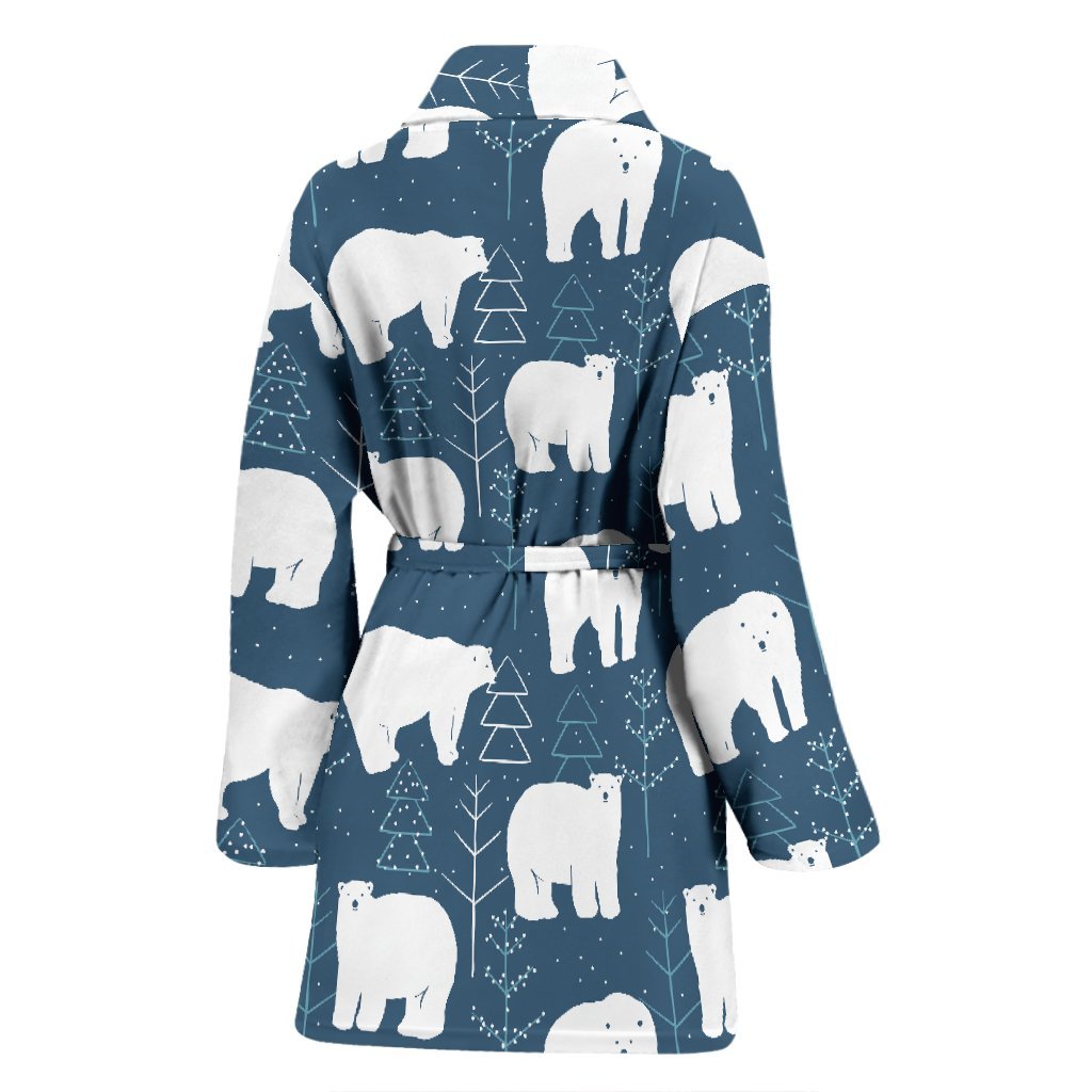 Snow Polar Bear Christmas Tree Pattern Print Women Long Robe-grizzshop