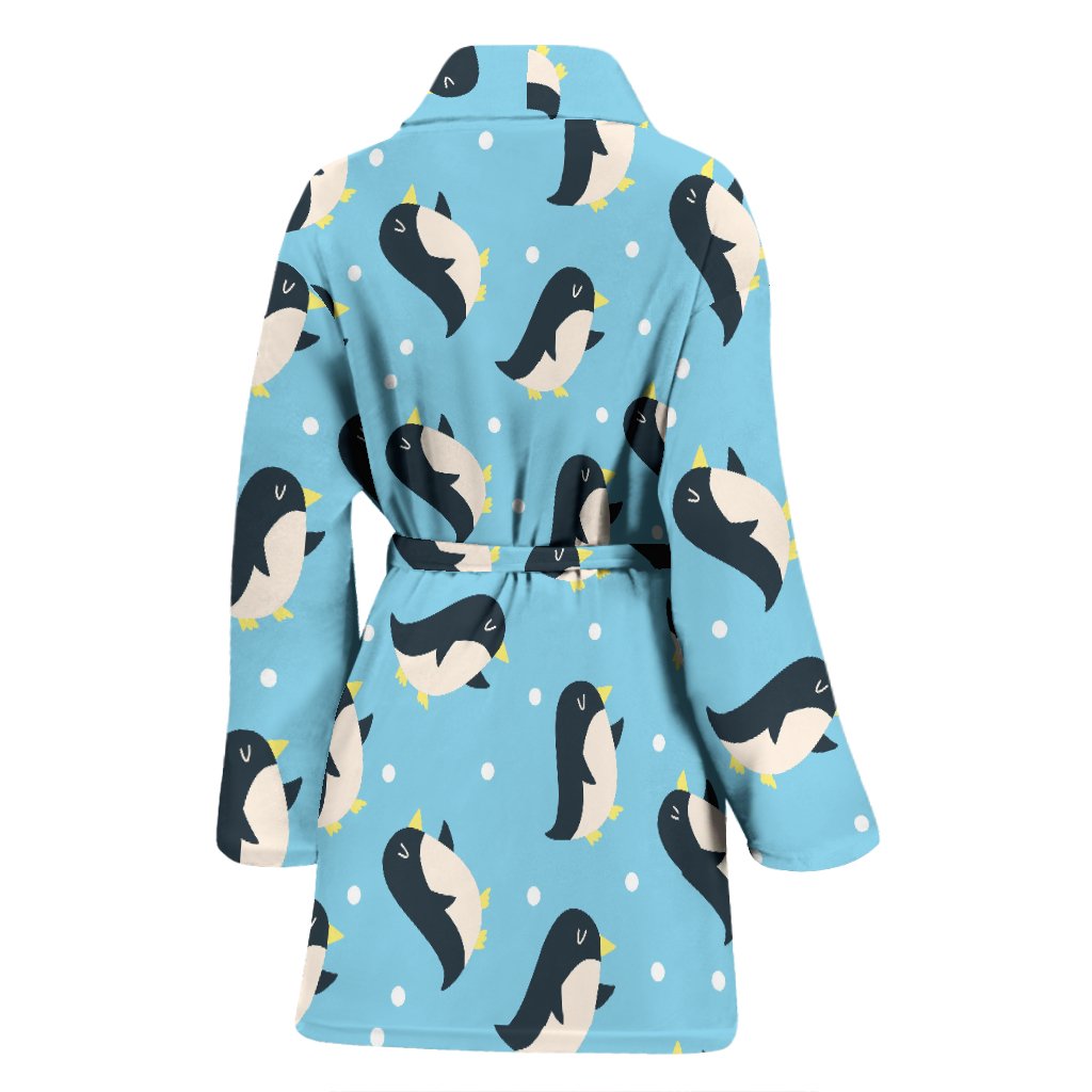 Snow Polka Dot Penguin Pattern Print Women Long Robe-grizzshop