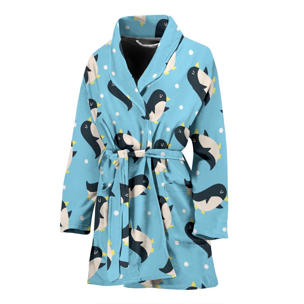 Snow Polka Dot Penguin Pattern Print Women Long Robe-grizzshop