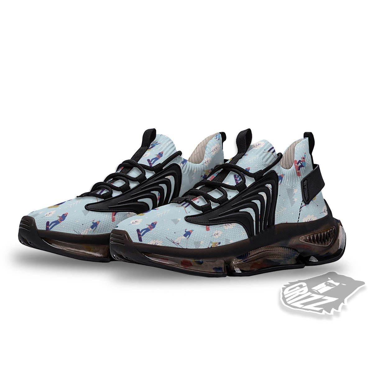 Snowboard And Ski Print Pattern Black Gym Shoes-grizzshop