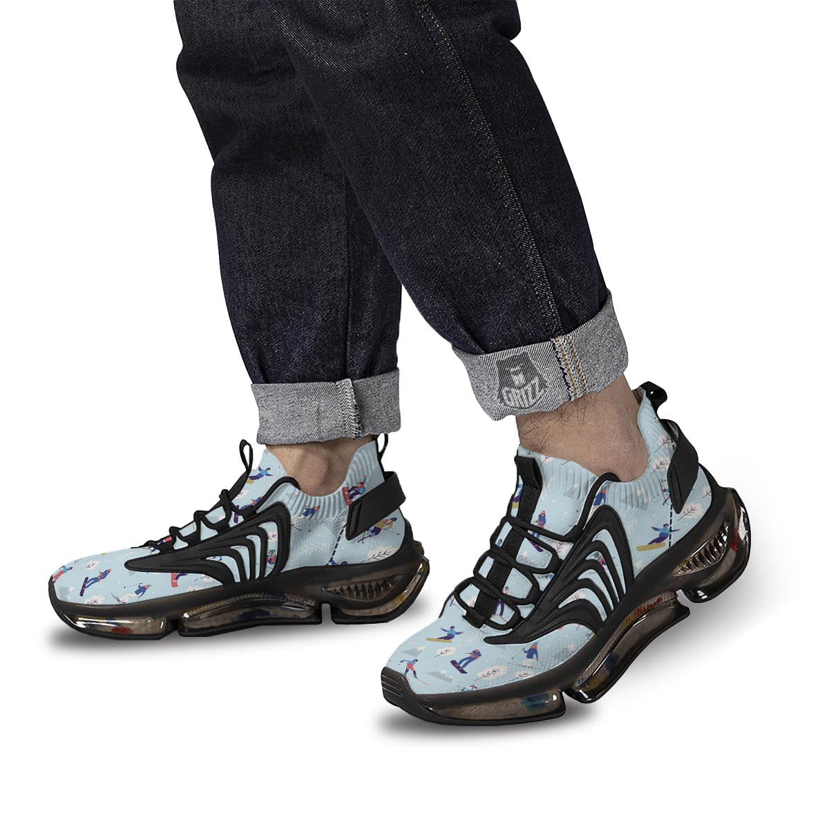 Snowboard And Ski Print Pattern Black Gym Shoes-grizzshop