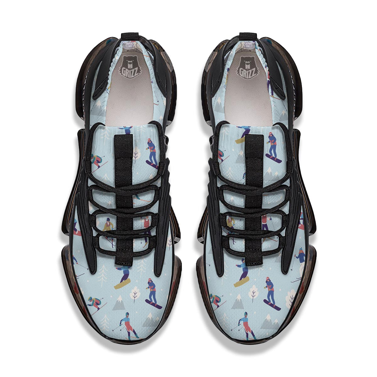 Snowboard And Ski Print Pattern Black Gym Shoes-grizzshop