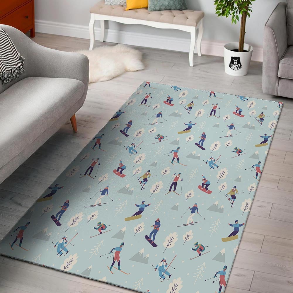 Snowboard And Ski Print Pattern Floor Mat-grizzshop