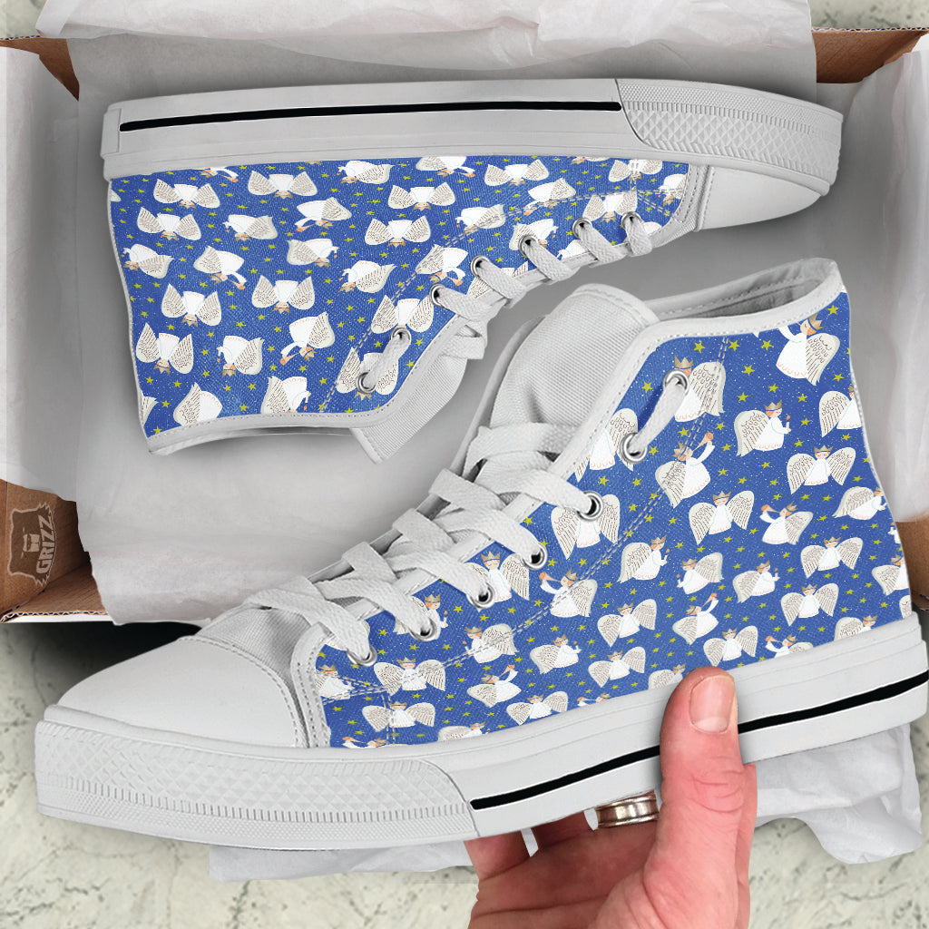 Snowflake And Angel Print Pattern White High Top Shoes-grizzshop