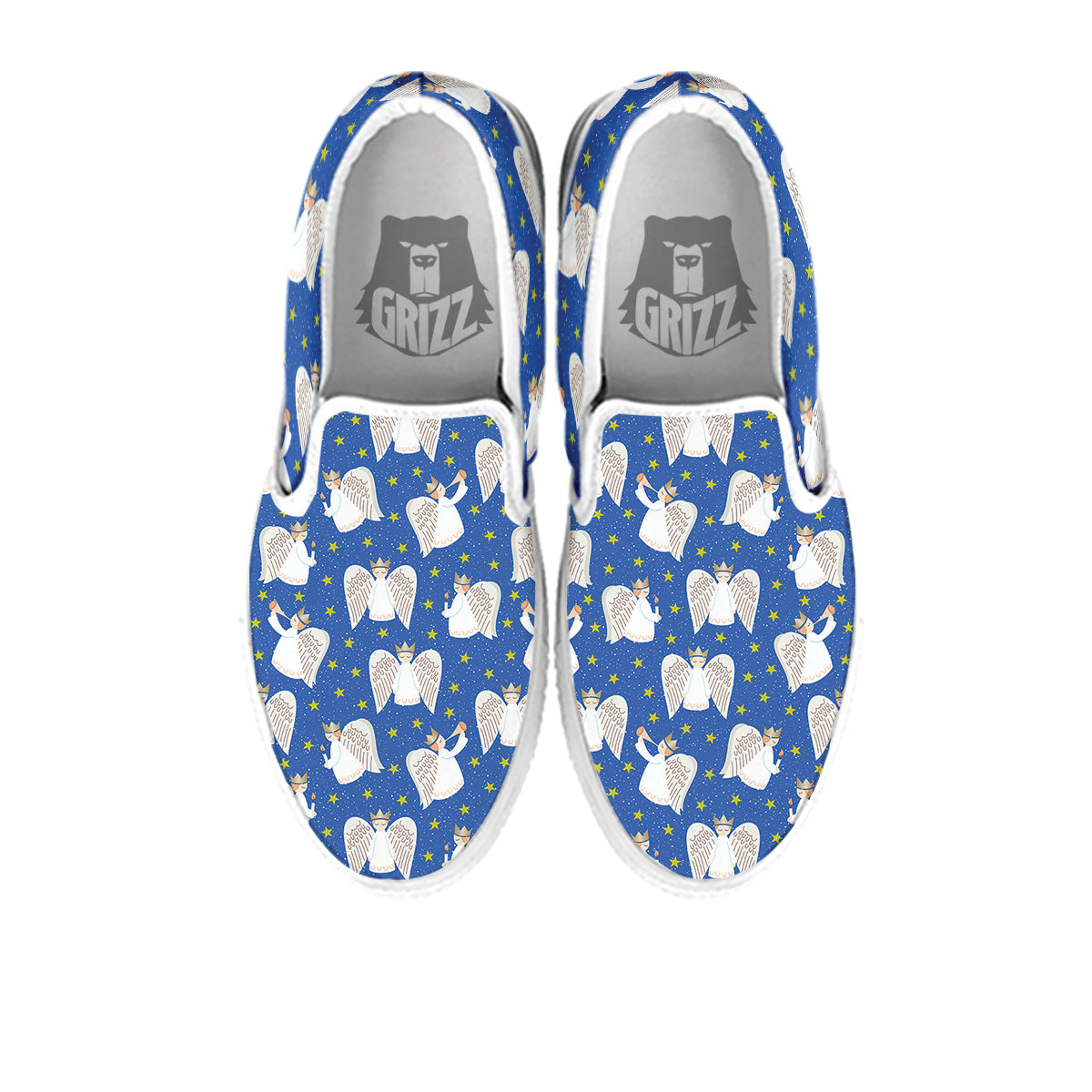 Snowflake And Angel Print Pattern White Slip On Shoes-grizzshop
