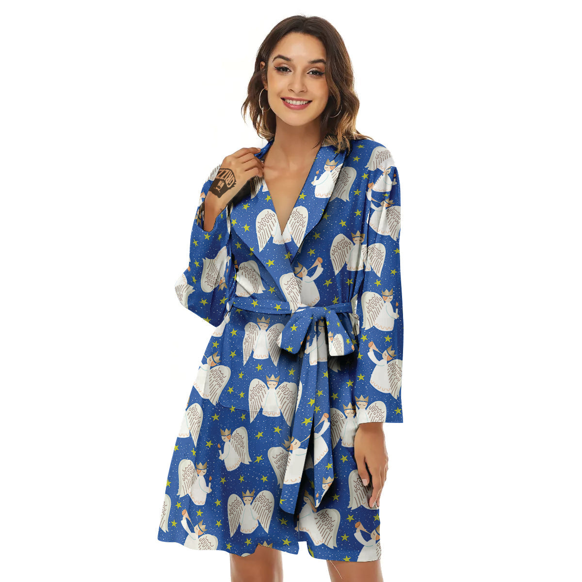 Snowflake And Angel Print Pattern Women's Robe-grizzshop