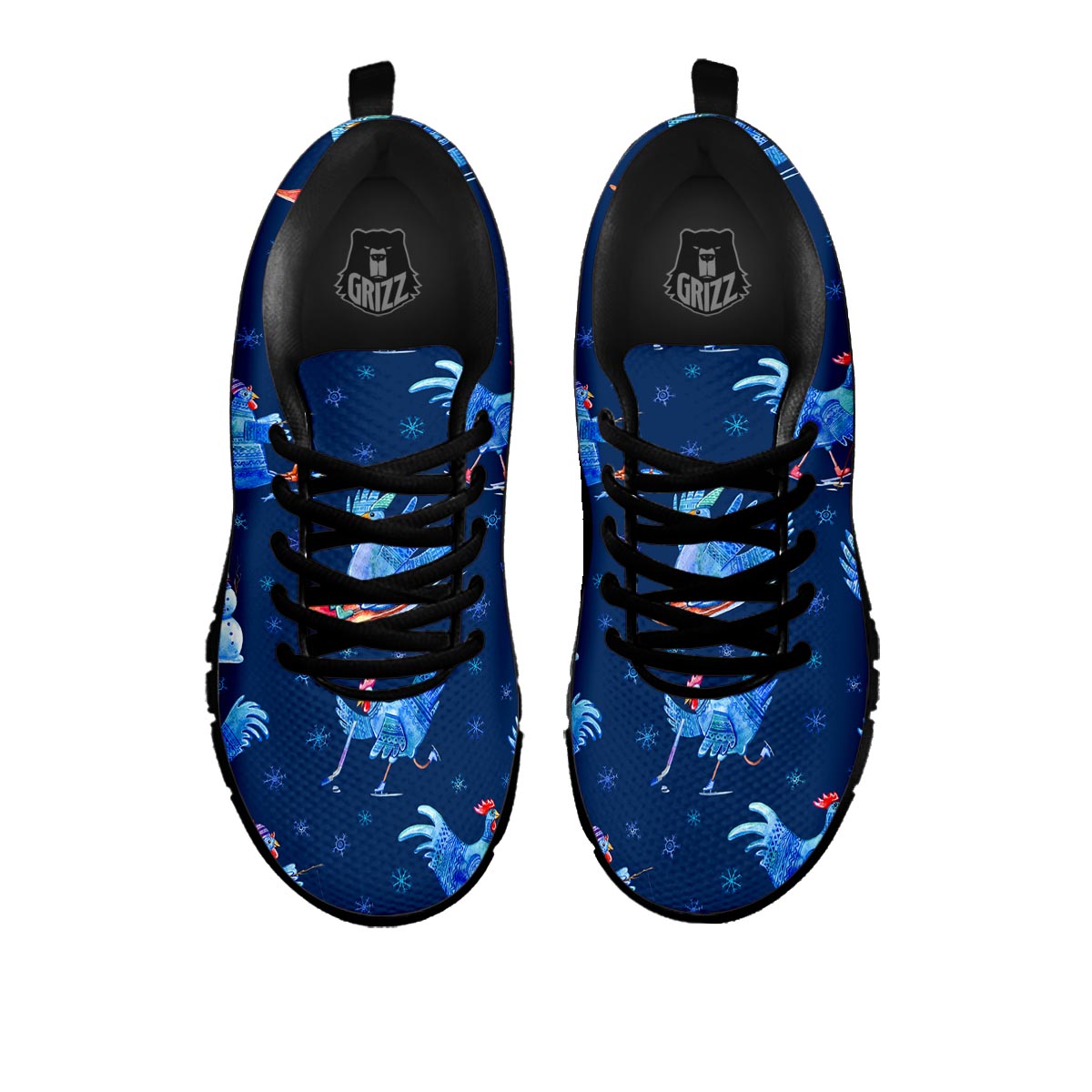 Snowflake And Rooster Print Pattern Black Sneaker-grizzshop