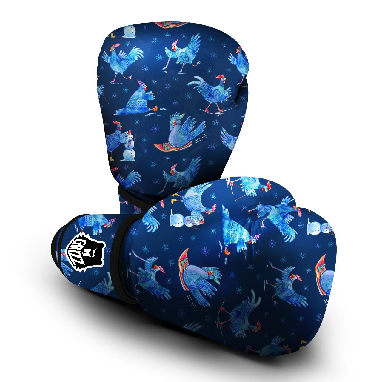 Snowflake And Rooster Print Pattern Boxing Gloves-grizzshop