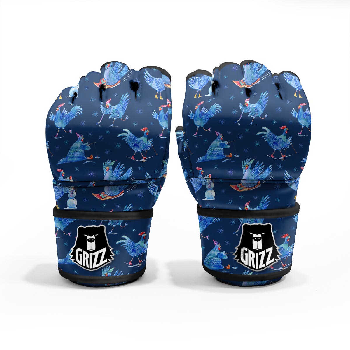 Snowflake And Rooster Print Pattern MMA Gloves-grizzshop
