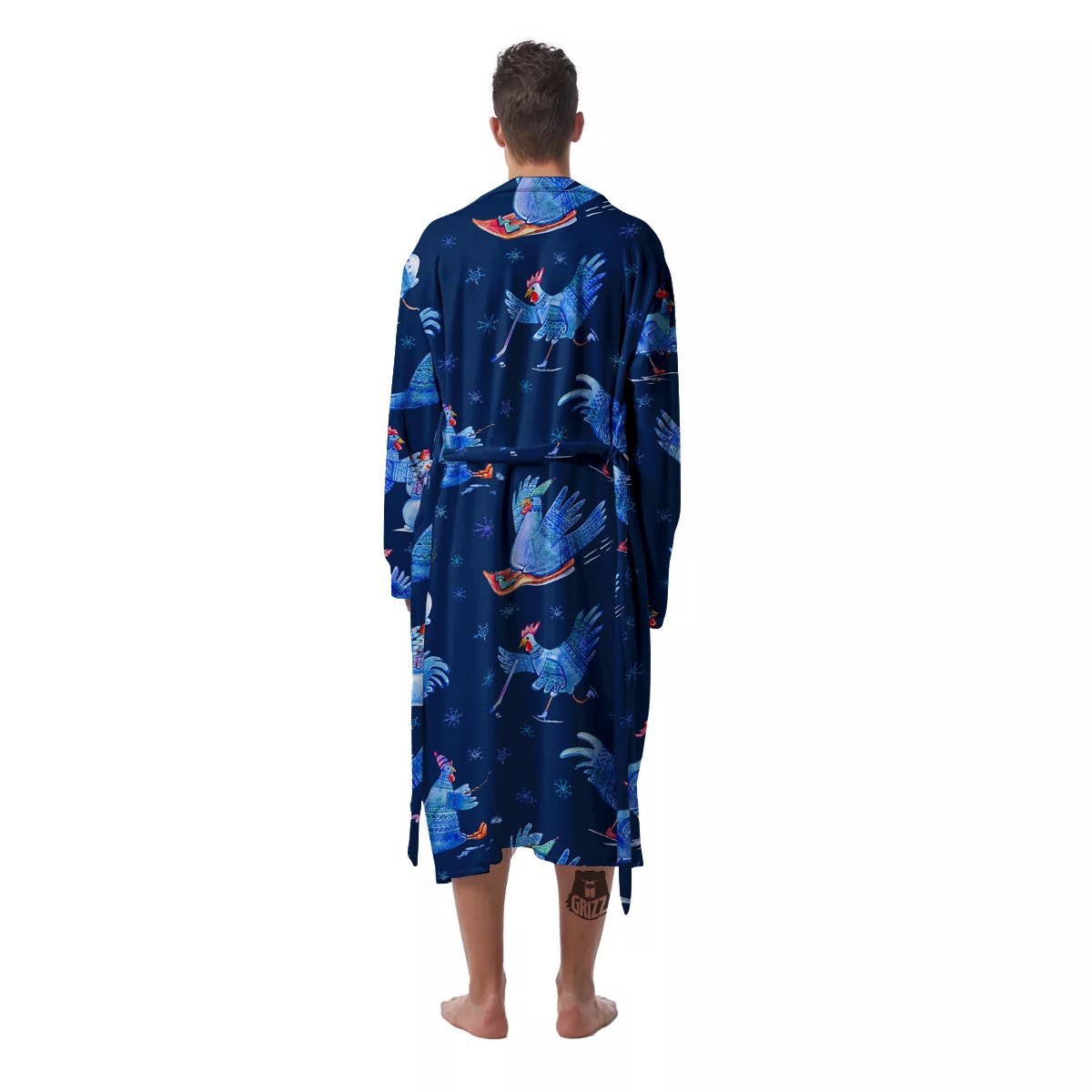 Snowflake And Rooster Print Pattern Men's Robe-grizzshop