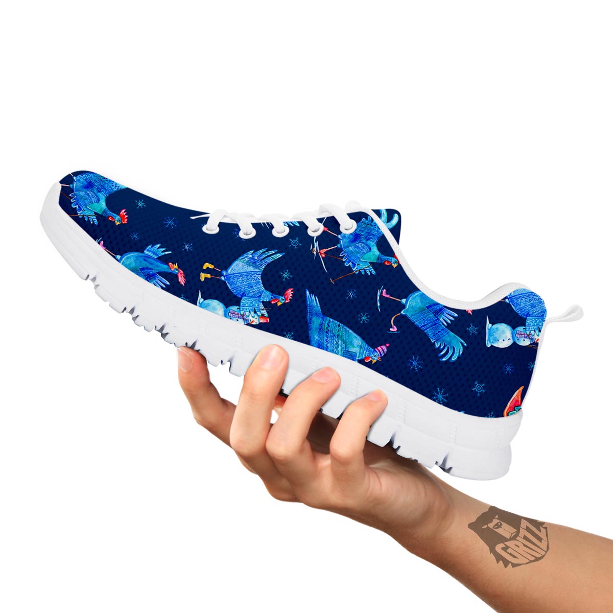 Snowflake And Rooster Print Pattern White Sneaker-grizzshop