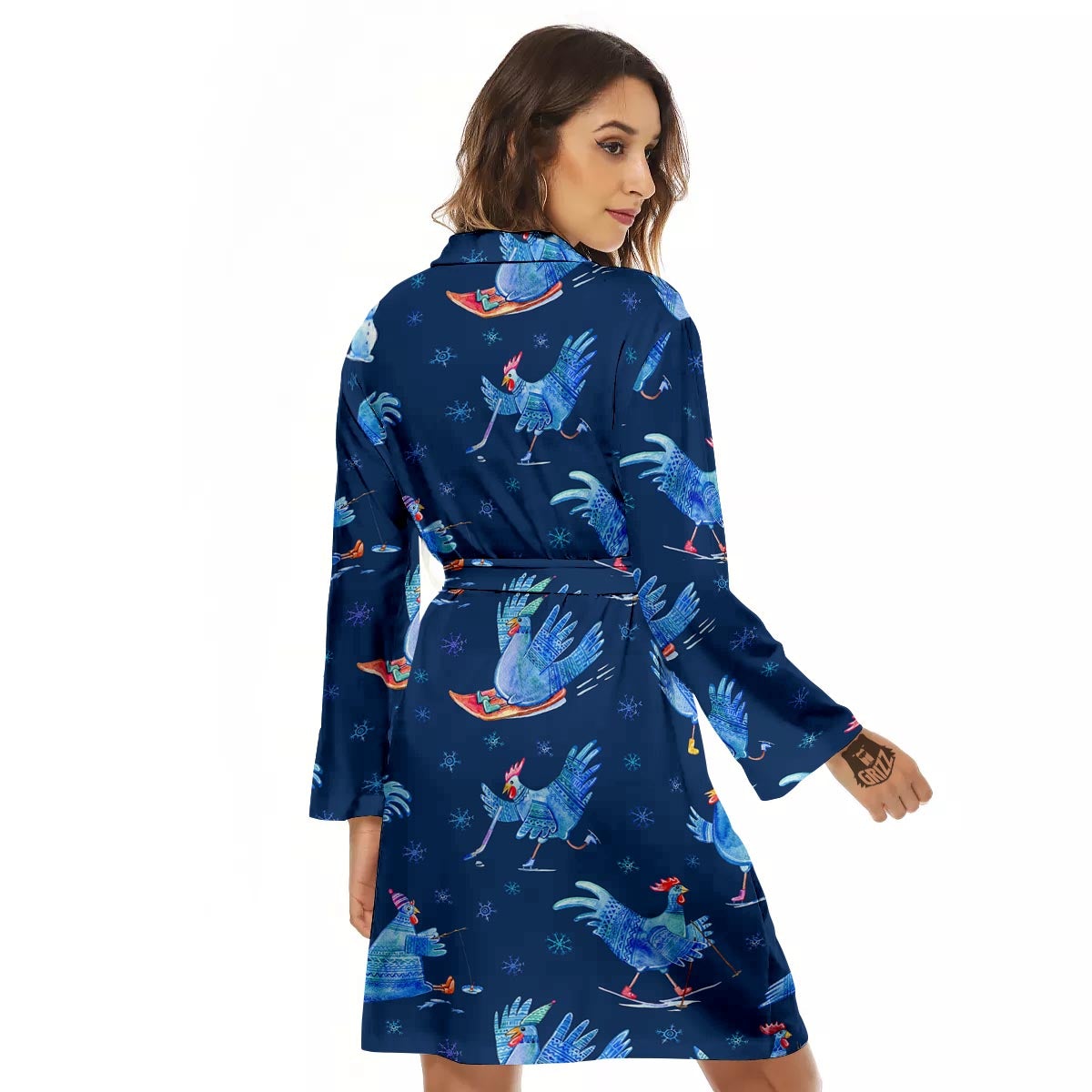 Snowflake And Rooster Print Pattern Women's Robe-grizzshop