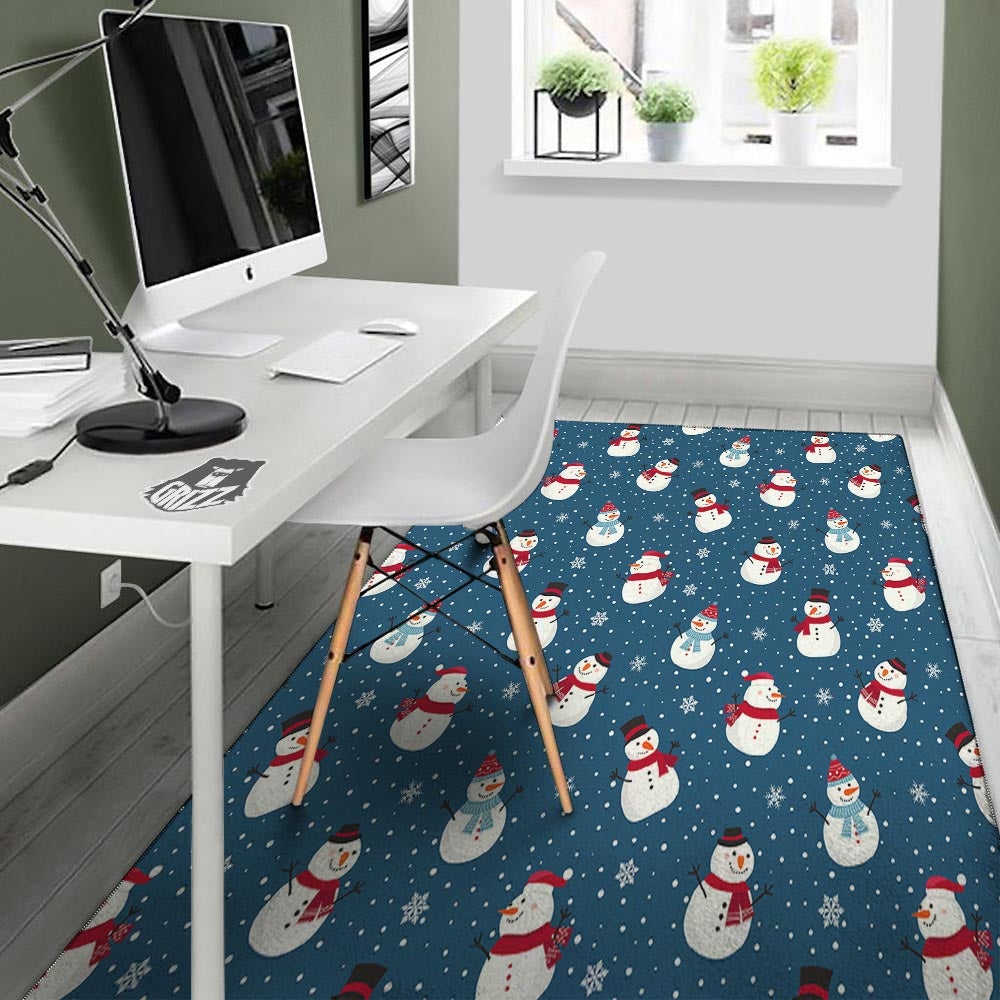 Snowflake And Snowman Print Pattern Floor Mat-grizzshop
