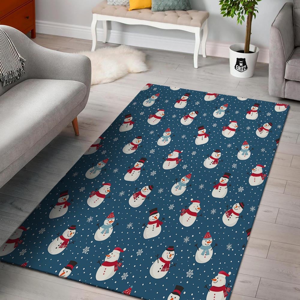 Snowflake And Snowman Print Pattern Floor Mat-grizzshop