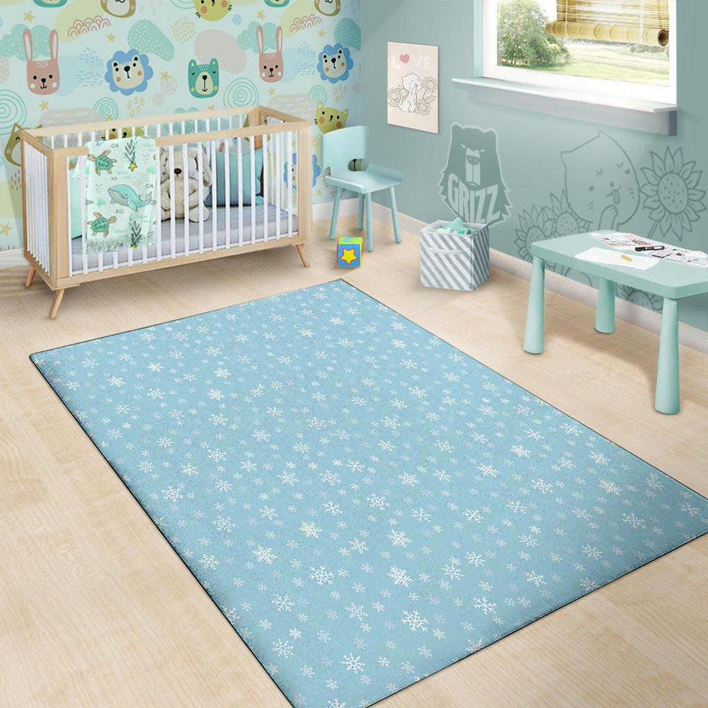 Snowflake Blue Print Pattern Floor Mat-grizzshop