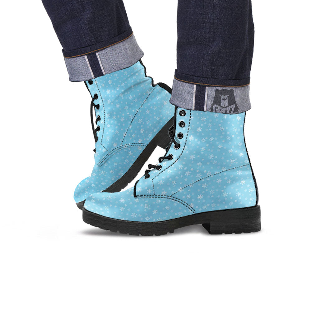 Snowflake Blue Print Pattern Leather Boots-grizzshop