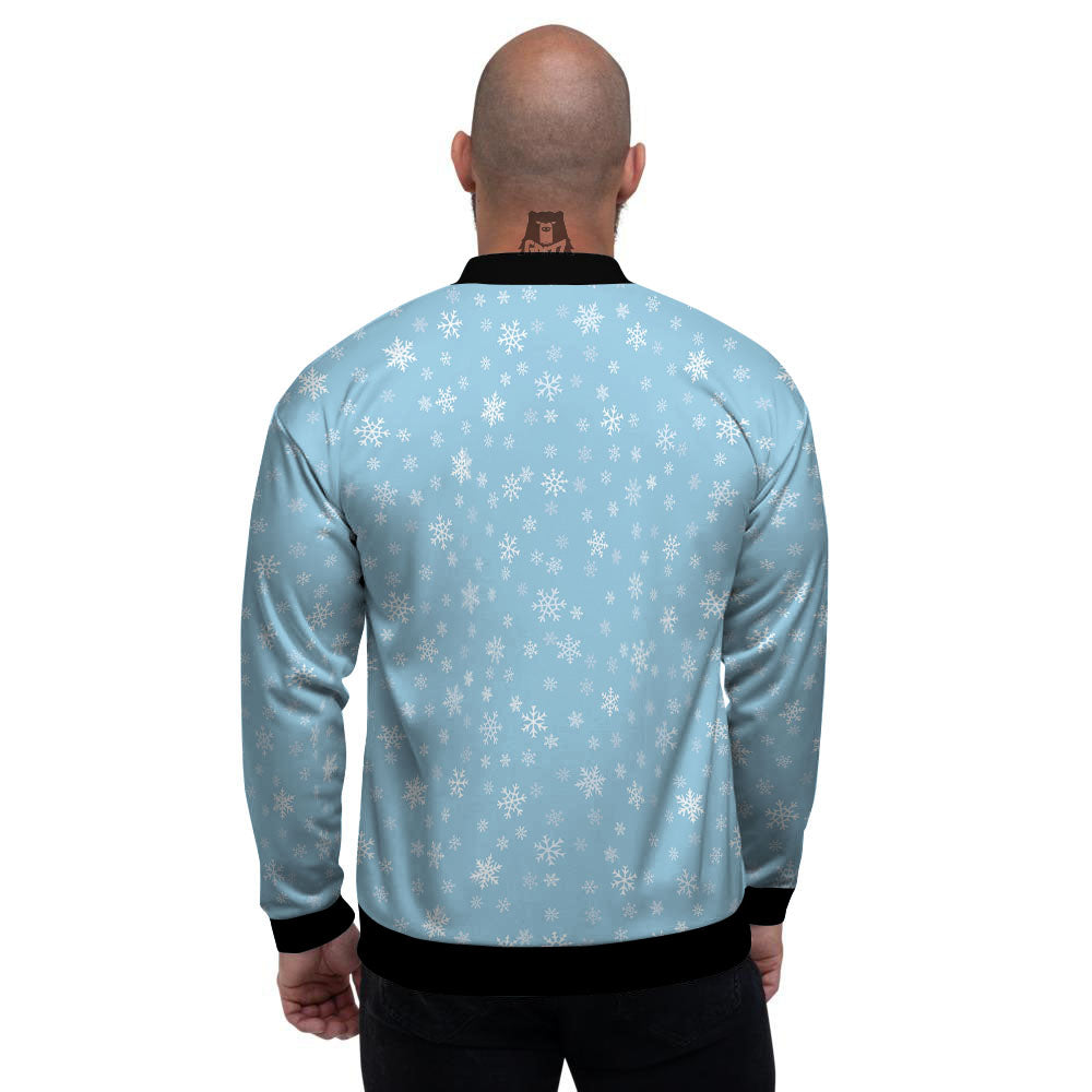 Snowflake Blue Print Pattern Men's Bomber Jacket-grizzshop