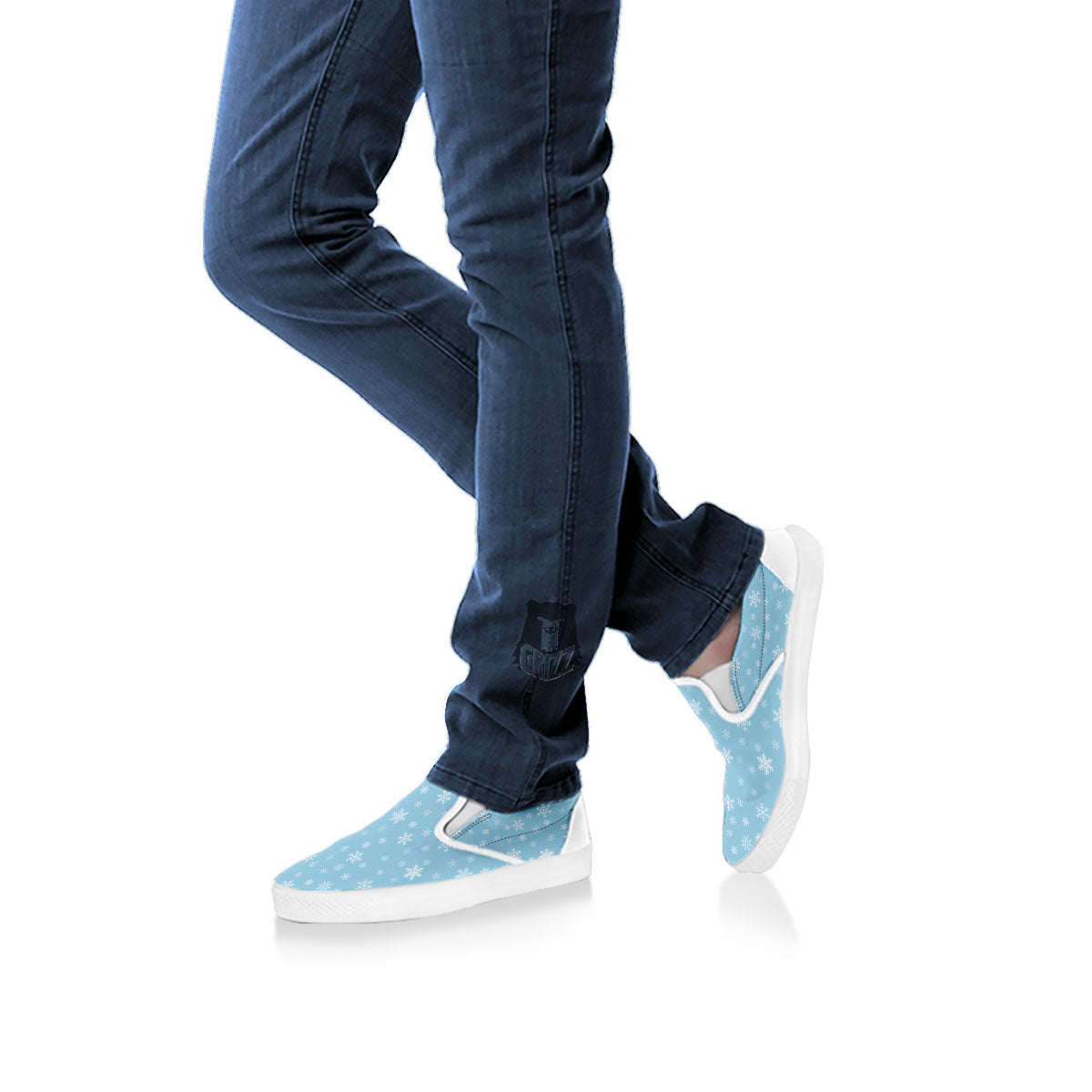Snowflake Blue Print Pattern White Slip On Shoes-grizzshop