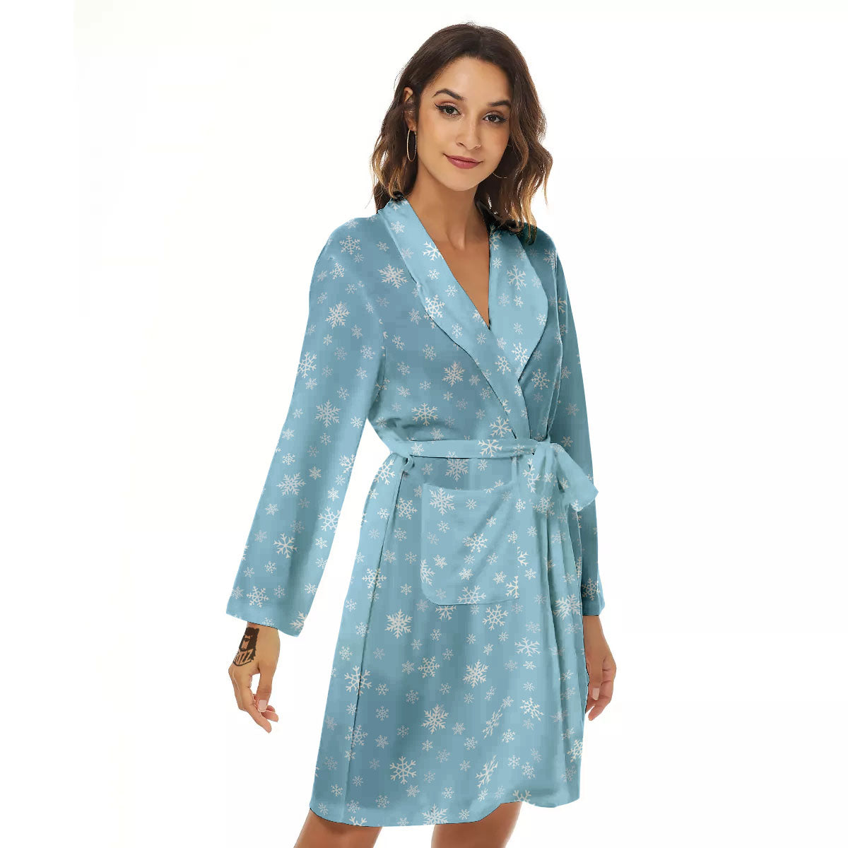 Snowflake Blue Print Pattern Women's Robe-grizzshop