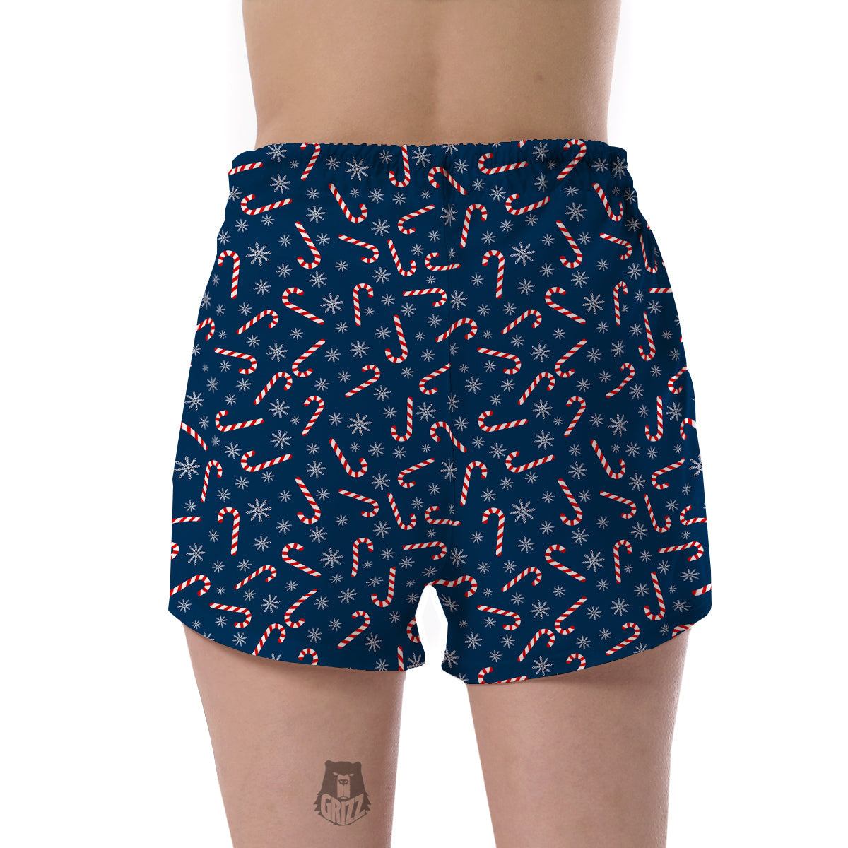 Snowflake Cady Cane Pattern Print Women's Shorts-grizzshop