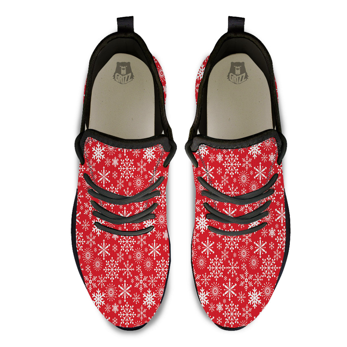 Snowflake Christmas Print Black Athletic Shoes-grizzshop