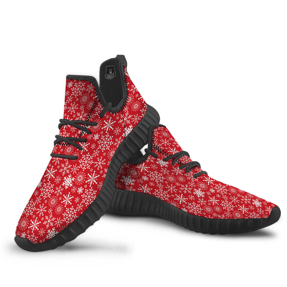 Snowflake Christmas Print Black Walking Shoes-grizzshop