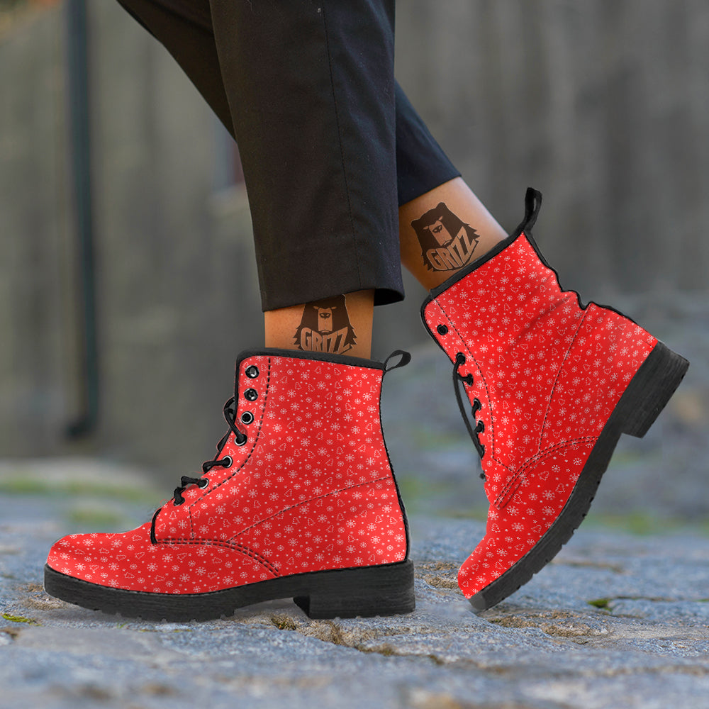Snowflake Christmas Print Pattern Leather Boots-grizzshop