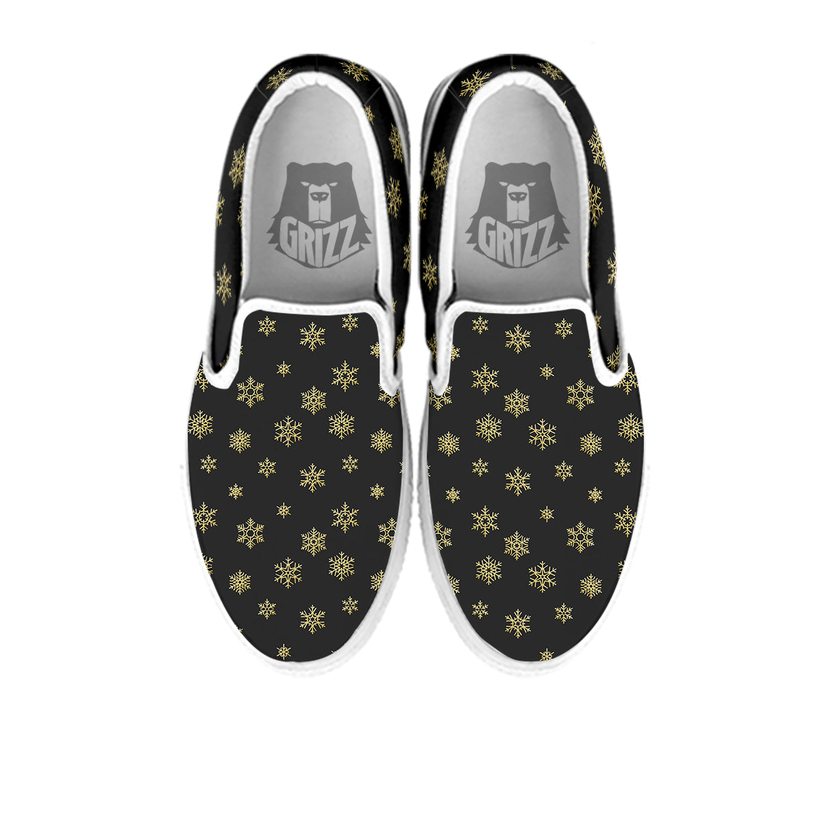 Snowflake Gold And Black Print Pattern White Slip On Shoes-grizzshop