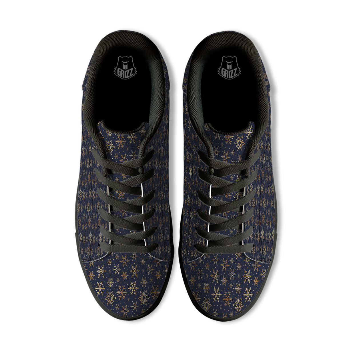 Snowflake Golden Print Black Low Top Sneakers-grizzshop