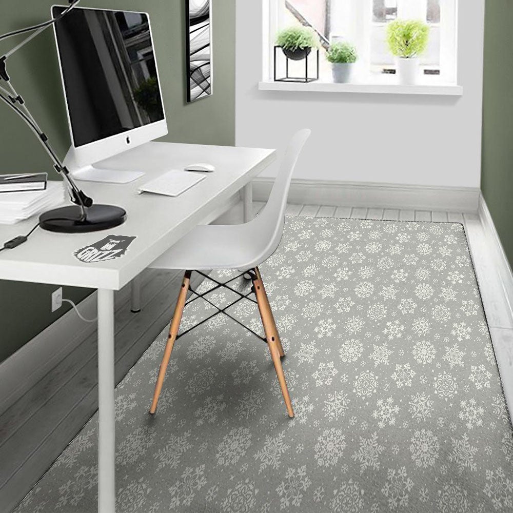 Snowflake Grey And White Print Pattern Floor Mat-grizzshop