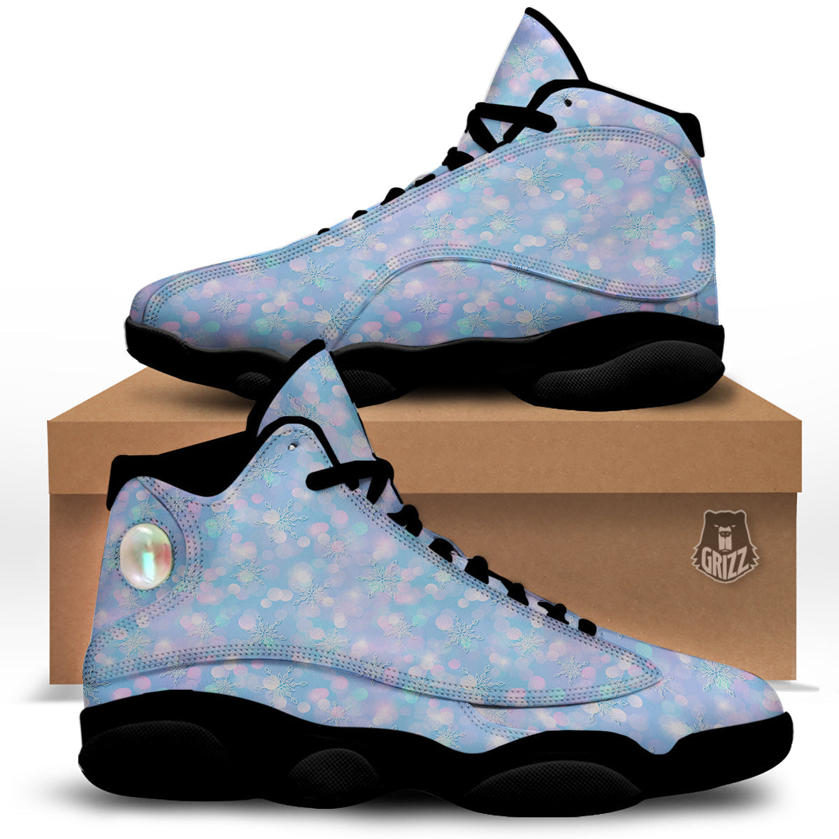 Snowflake Pastel Color Print Pattern Black Basketball Shoes-grizzshop