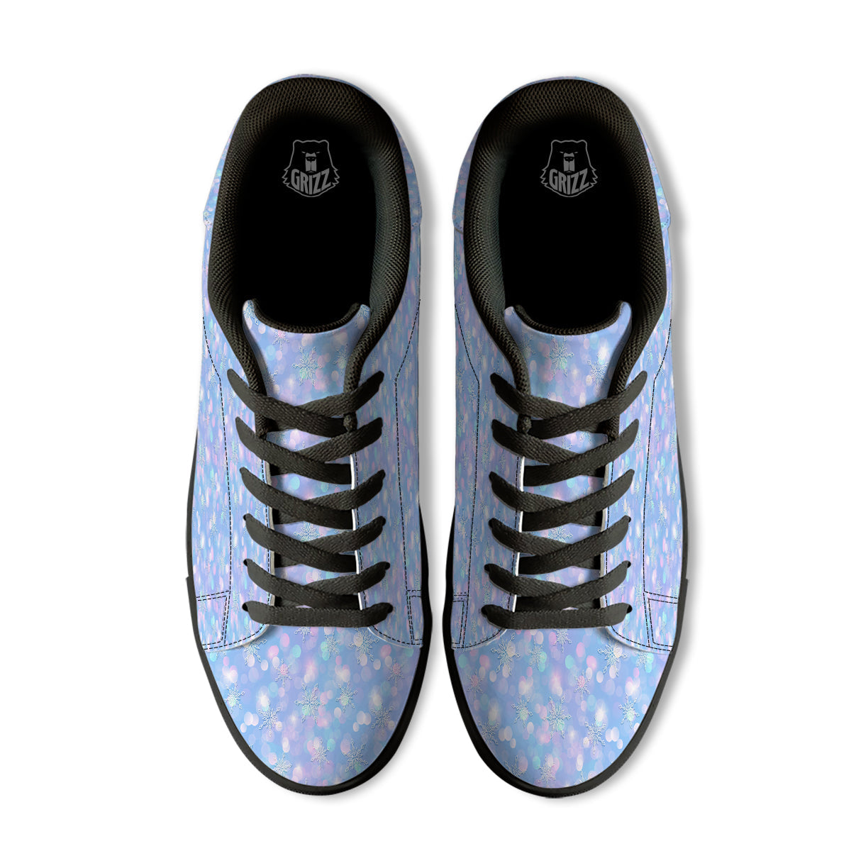 Snowflake Pastel Color Print Pattern Black Low Top Sneakers-grizzshop