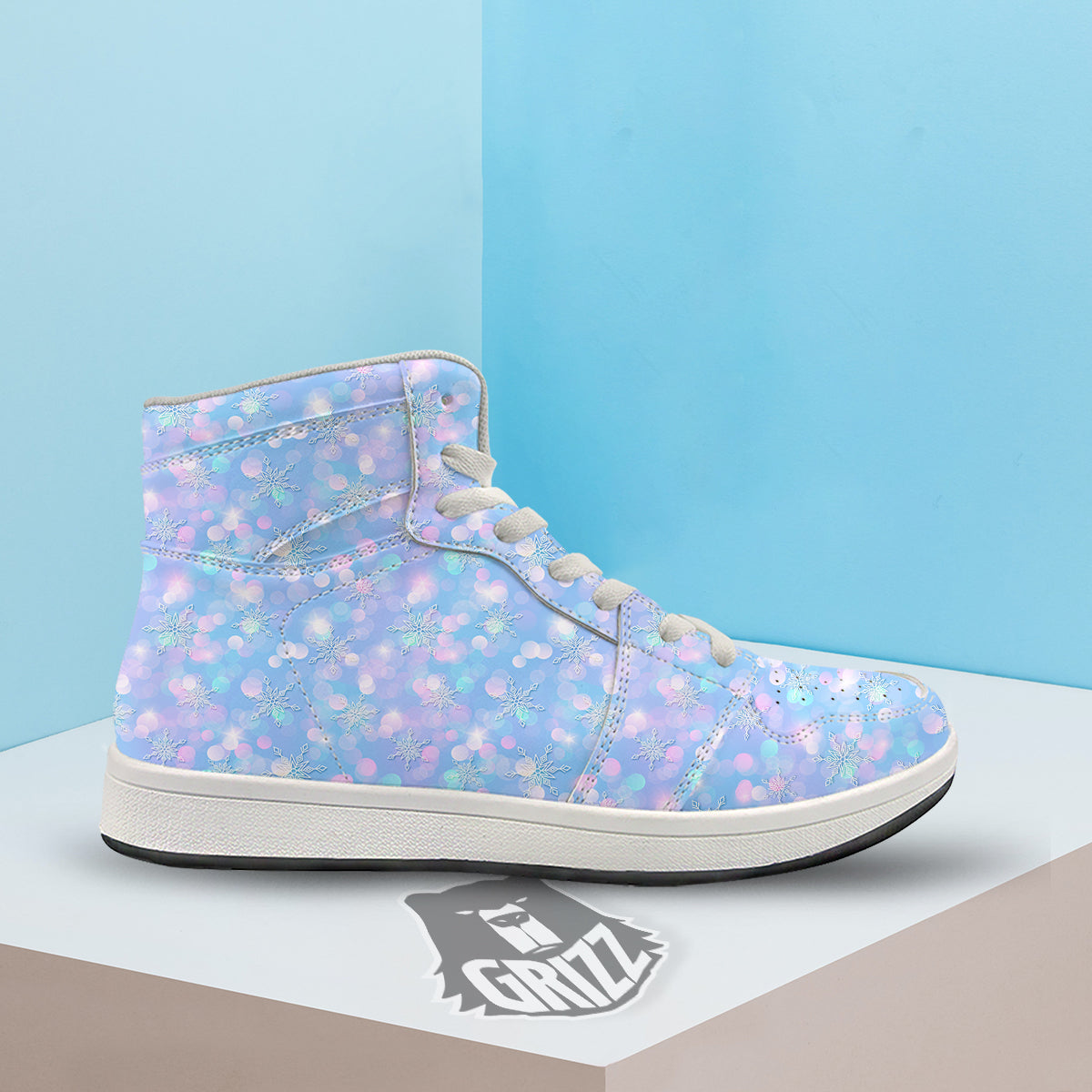 Snowflake Pastel Color Print Pattern High Top Sneakers-grizzshop