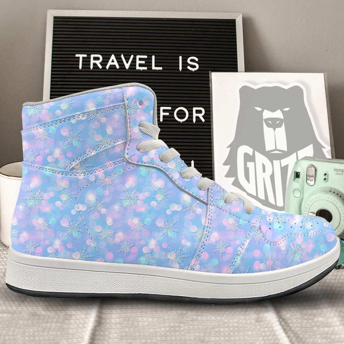 Snowflake Pastel Color Print Pattern High Top Sneakers-grizzshop